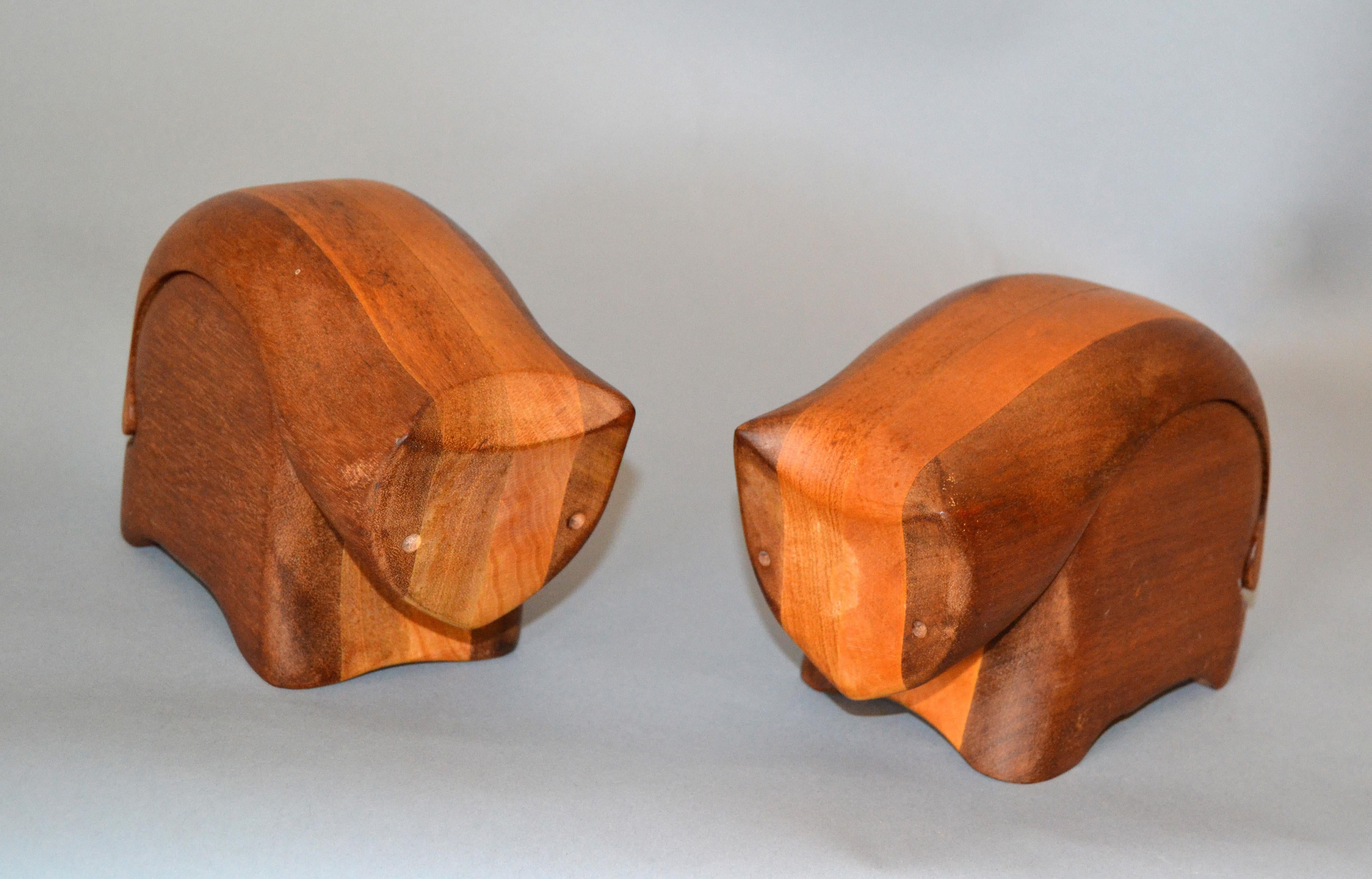 Handgefertigte Creative Critters Tierfigur Schmuckkästchen aus tropischem Holz, Paar (20. Jahrhundert) im Angebot