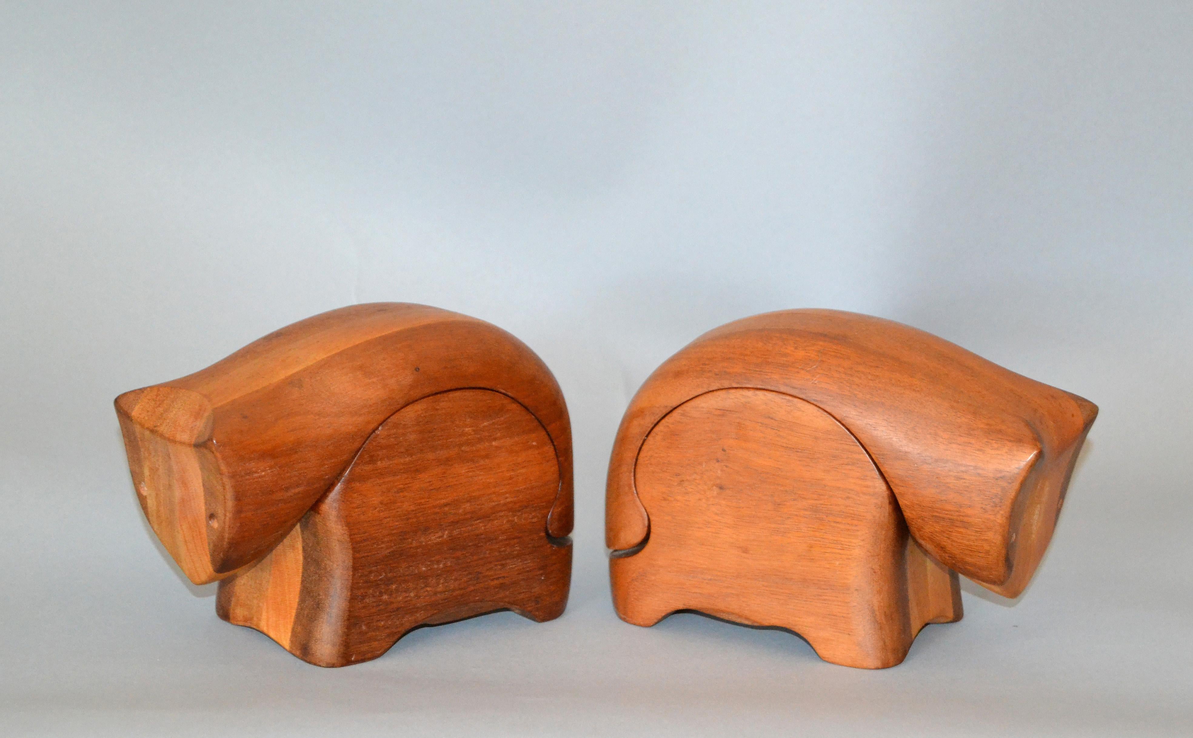 Handcrafted Creative Critters Animal Figurine Jewelry Box Tropical Wood, Pair In Good Condition For Sale In Miami, FL