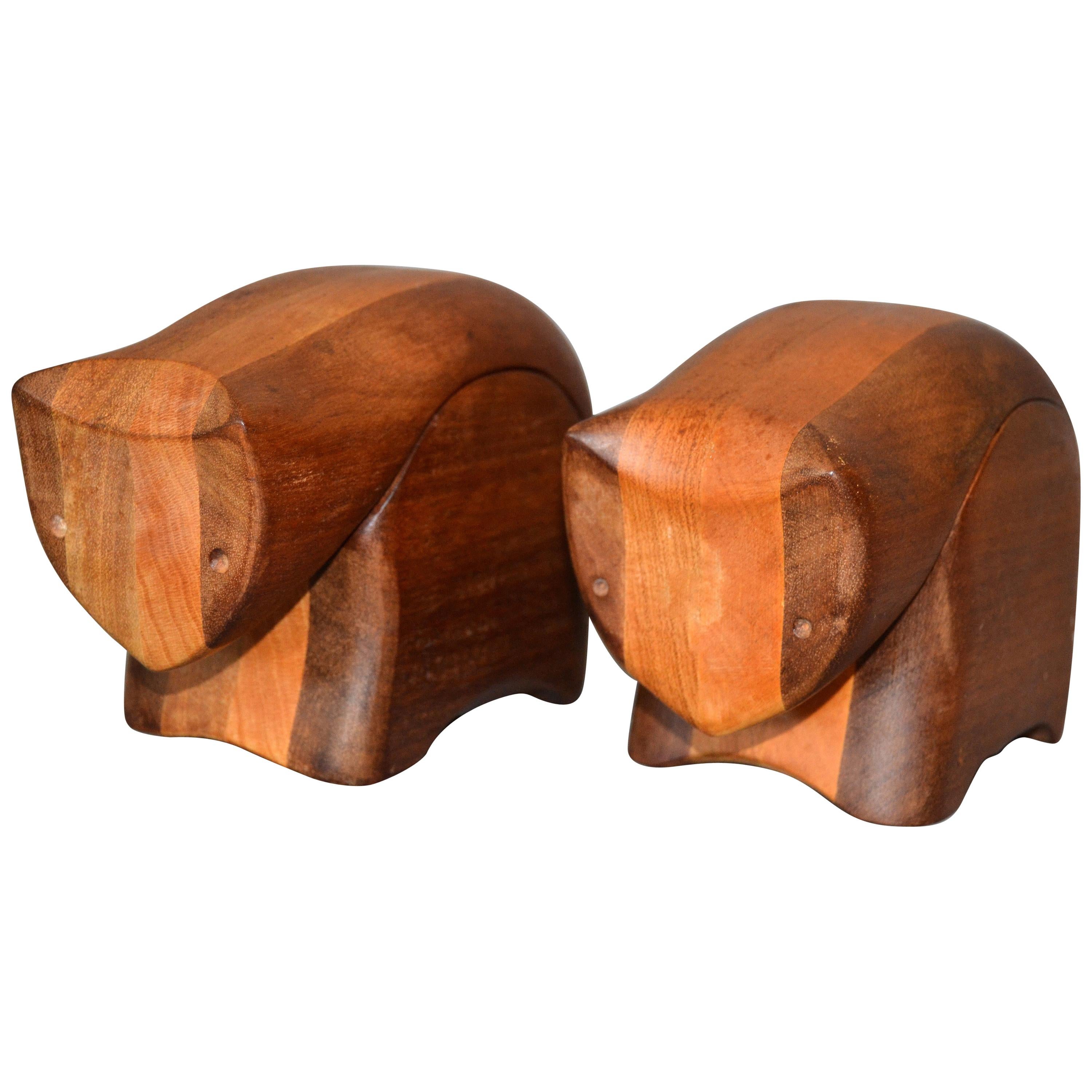 Handcrafted 'Creative Critters' Animal Figurine Jewelry Box Tropical Wood, Pair
