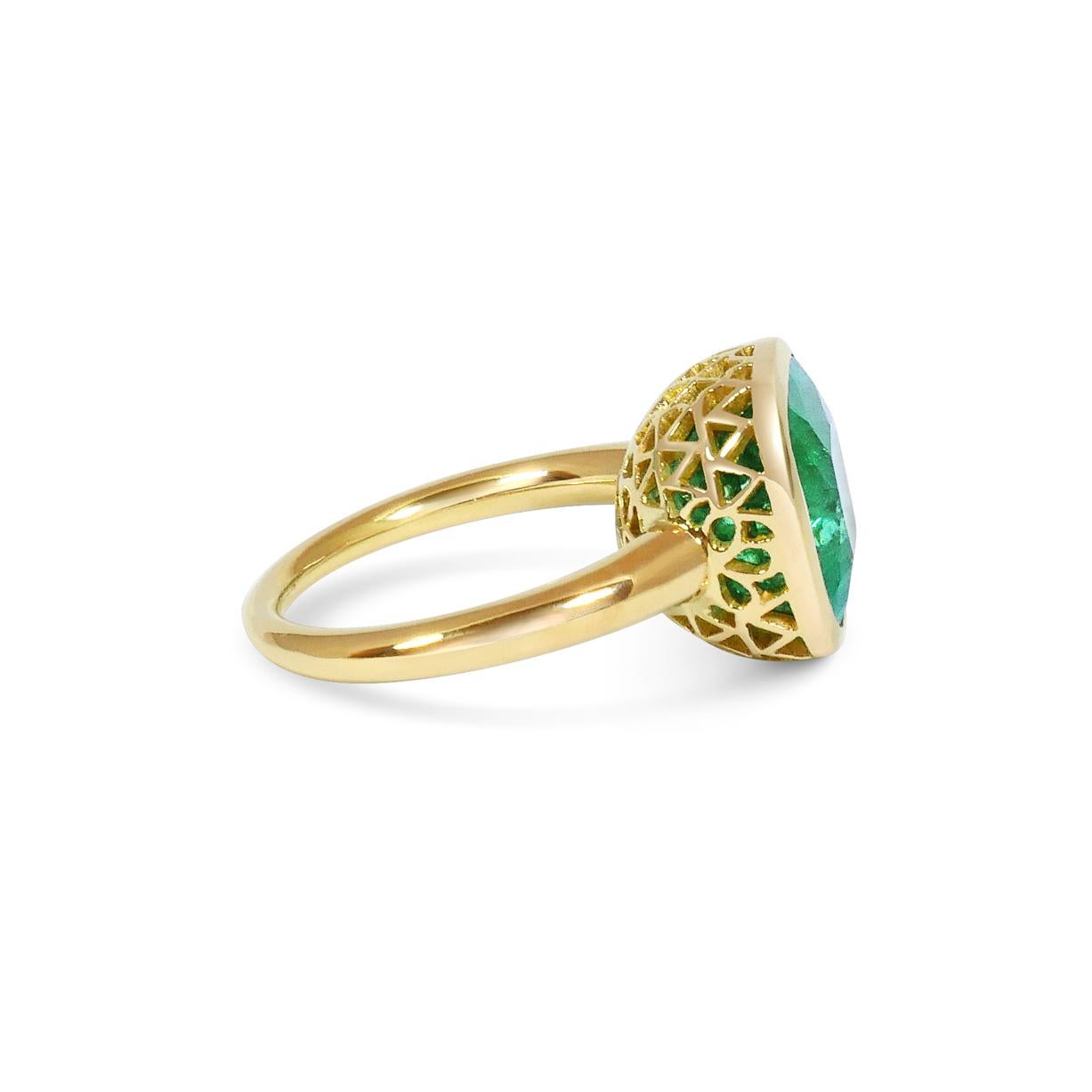 Handcrafted Cushion Cut 9.39 Carats Emerald 18 Karat Yellow Gold Cocktail Ring In New Condition In SW10 0PU, GB
