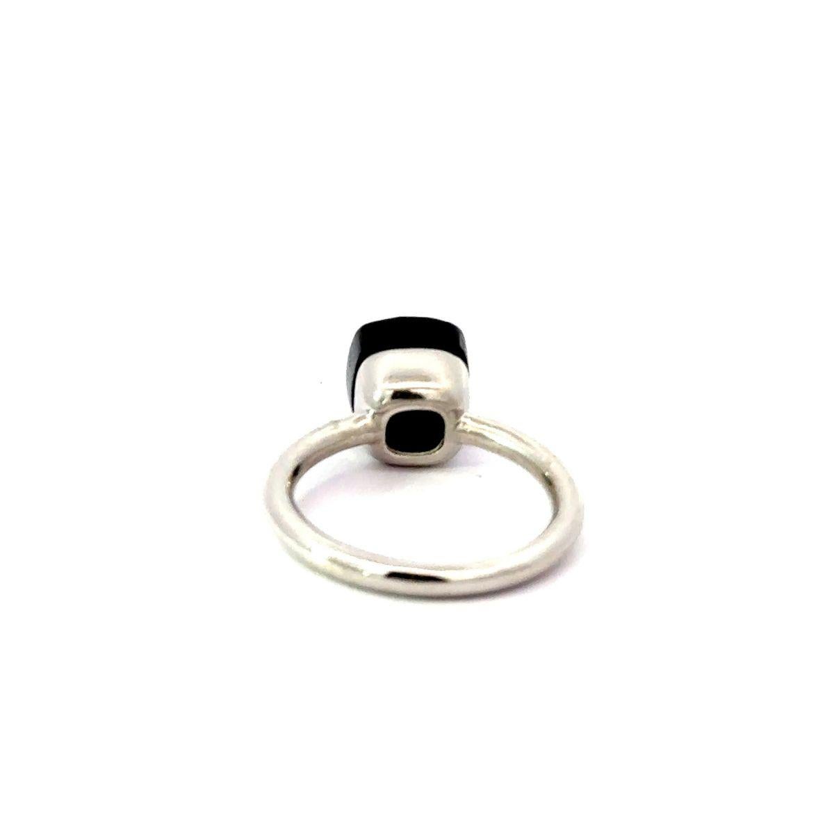 For Sale:  Handcrafted Cushion Black Onyx Solitaire Unisex Ring in 925 Sterling Silver 5