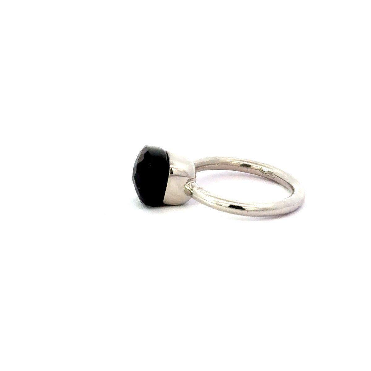 For Sale:  Handcrafted Cushion Black Onyx Solitaire Unisex Ring in 925 Sterling Silver 7