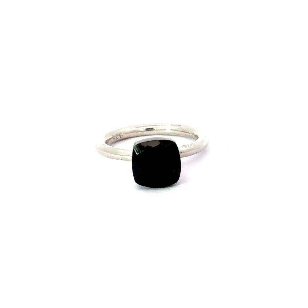 For Sale:  Handcrafted Cushion Black Onyx Solitaire Unisex Ring in 925 Sterling Silver 9