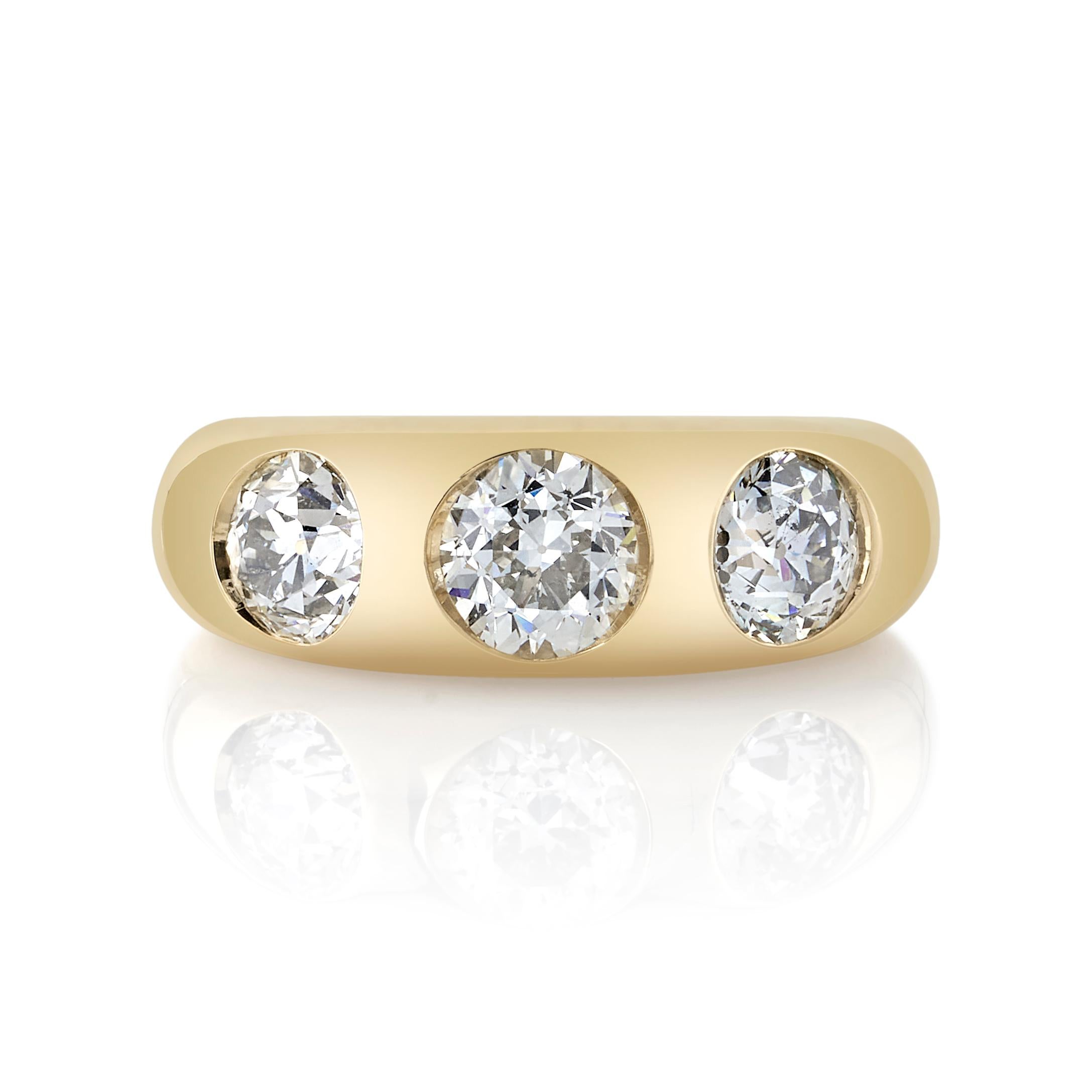 0.76ct K/SI2 GIA certified old European cut diamond with 1.27ctw old European cut accent diamonds set in a handcrafted 18K yellow gold mounting.

Ring is currently size 6. Please contact us about potential re-sizing.

Our jewelry is made locally in