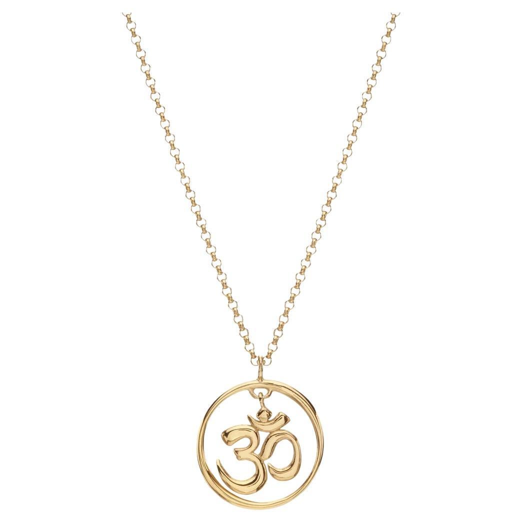 Handcrafted Dangling Pendant Necklace with Om Symbol in 14Kt Yellow Gold For Sale