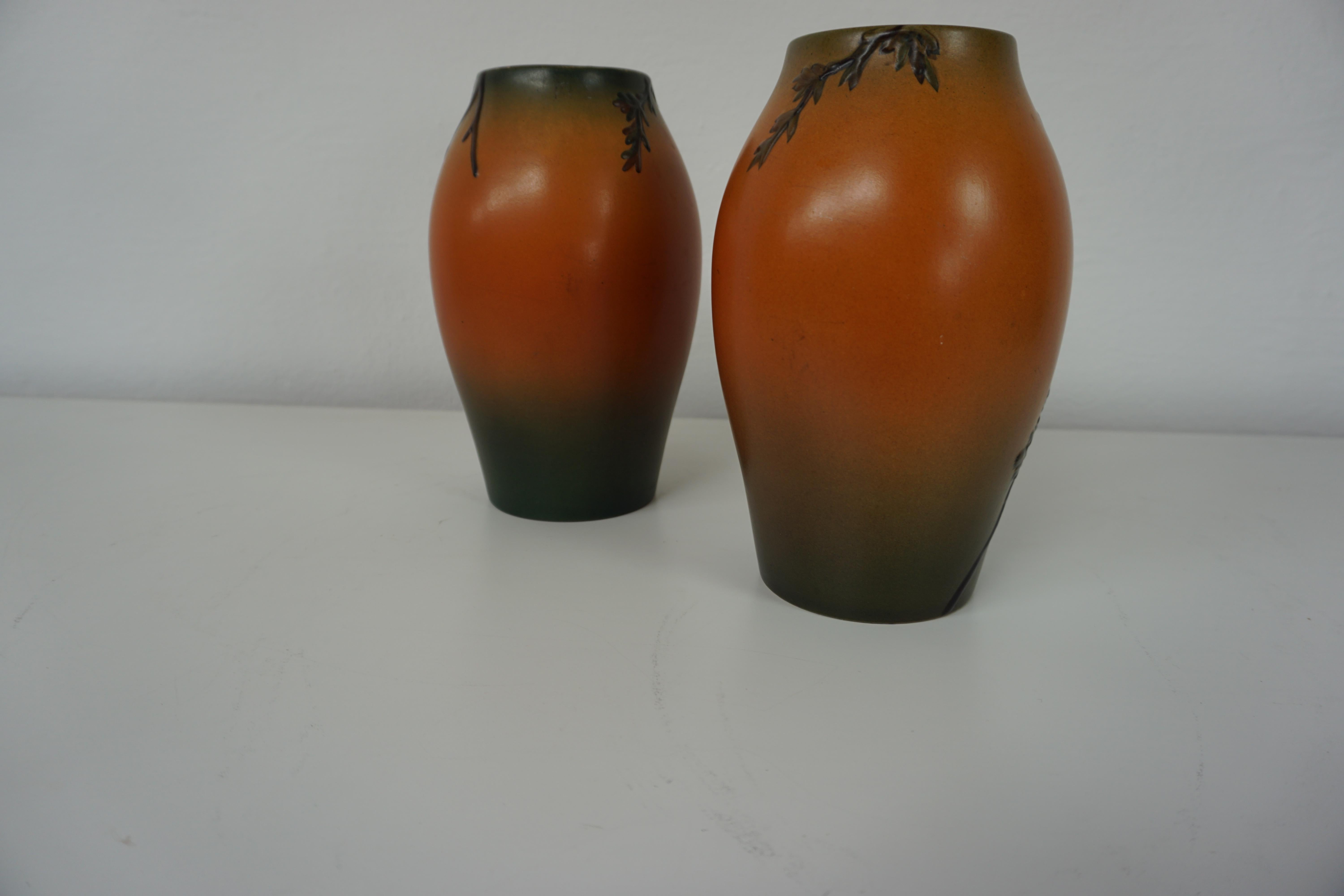 Early 20th Century Handcrafted Danish Art Nouveau Black Grouse Decorated Vases by P. Ipsens Enke For Sale
