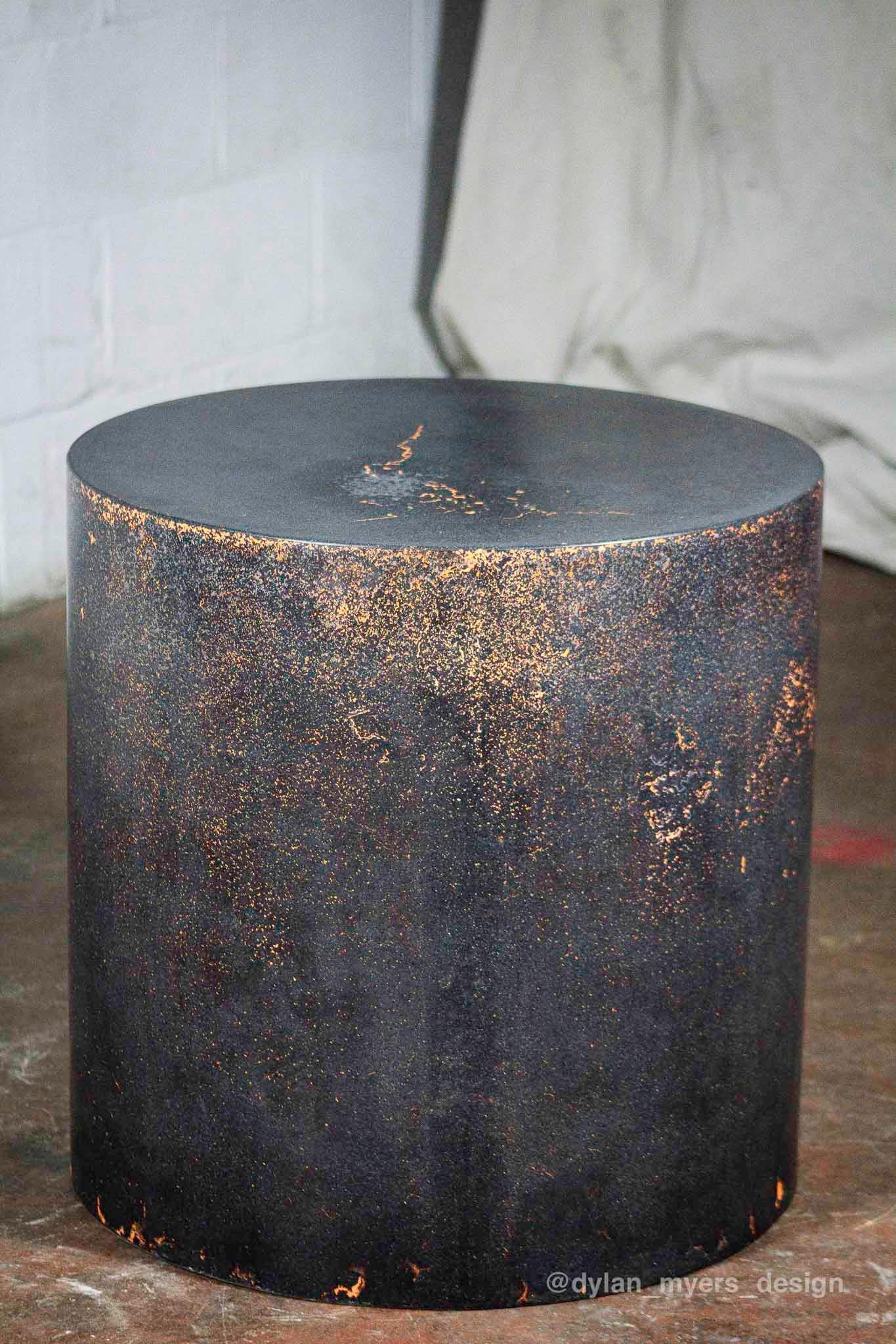 Hand-Crafted Handcrafted designer concrete drum line ZERO distressed black by Dylan Myers For Sale