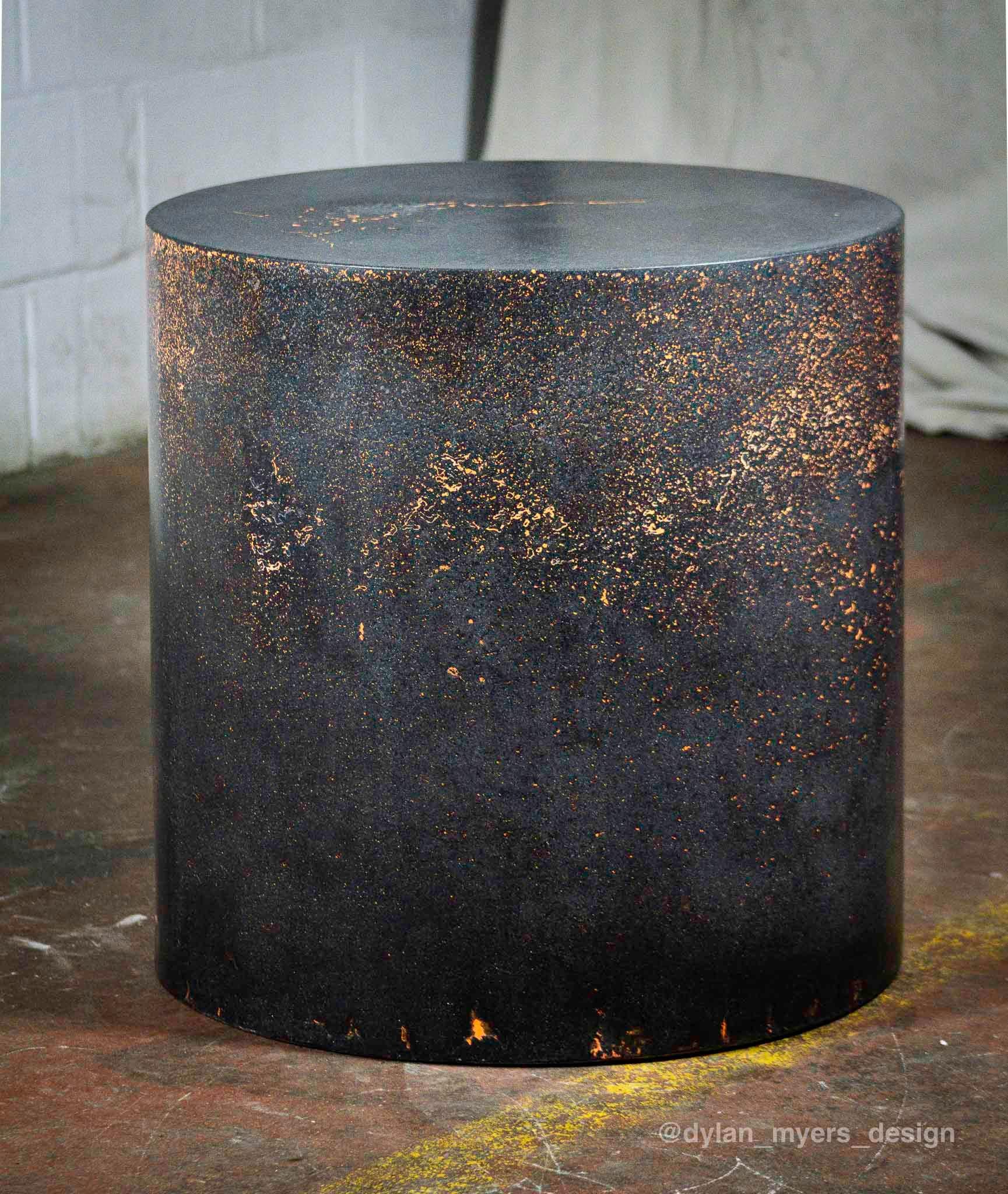Handcrafted designer concrete drum line ZERO distressed black by Dylan Myers In New Condition For Sale In Elkridge, MD