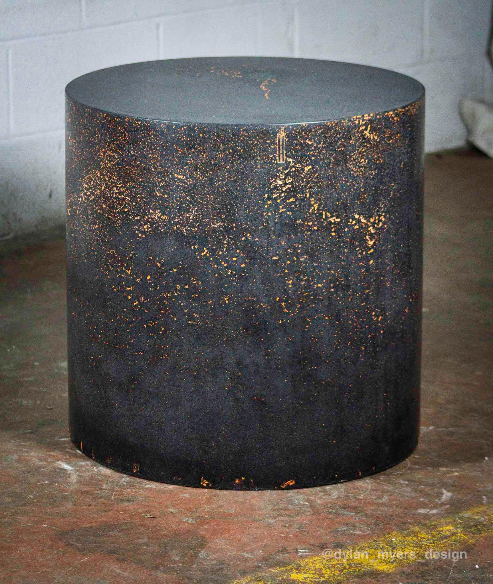 Contemporary Handcrafted designer concrete drum line ZERO distressed black by Dylan Myers For Sale
