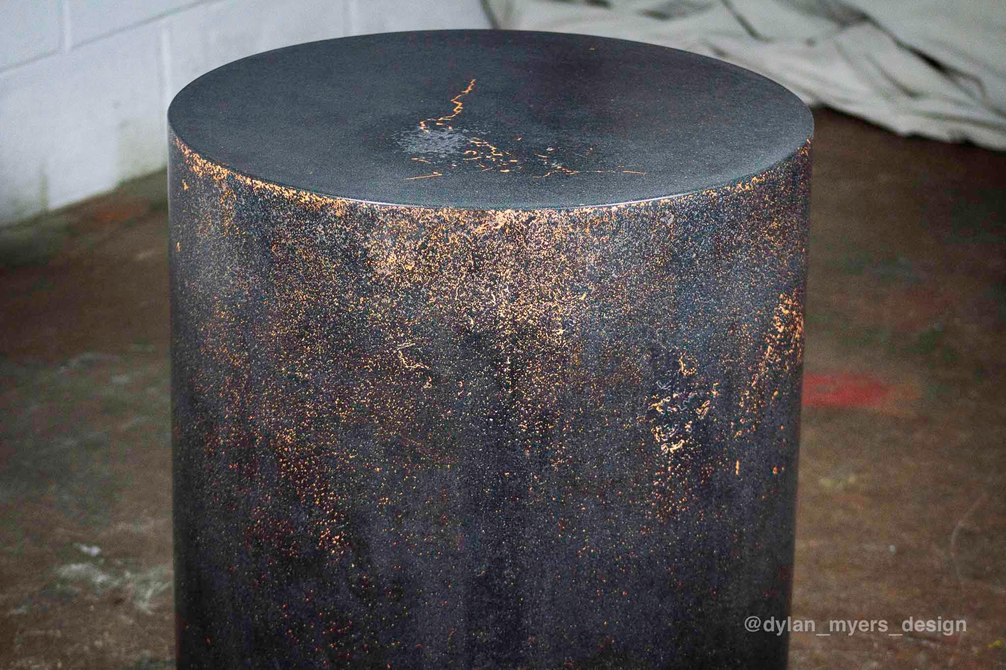 Handcrafted designer concrete drum line ZERO distressed black by Dylan Myers For Sale 1