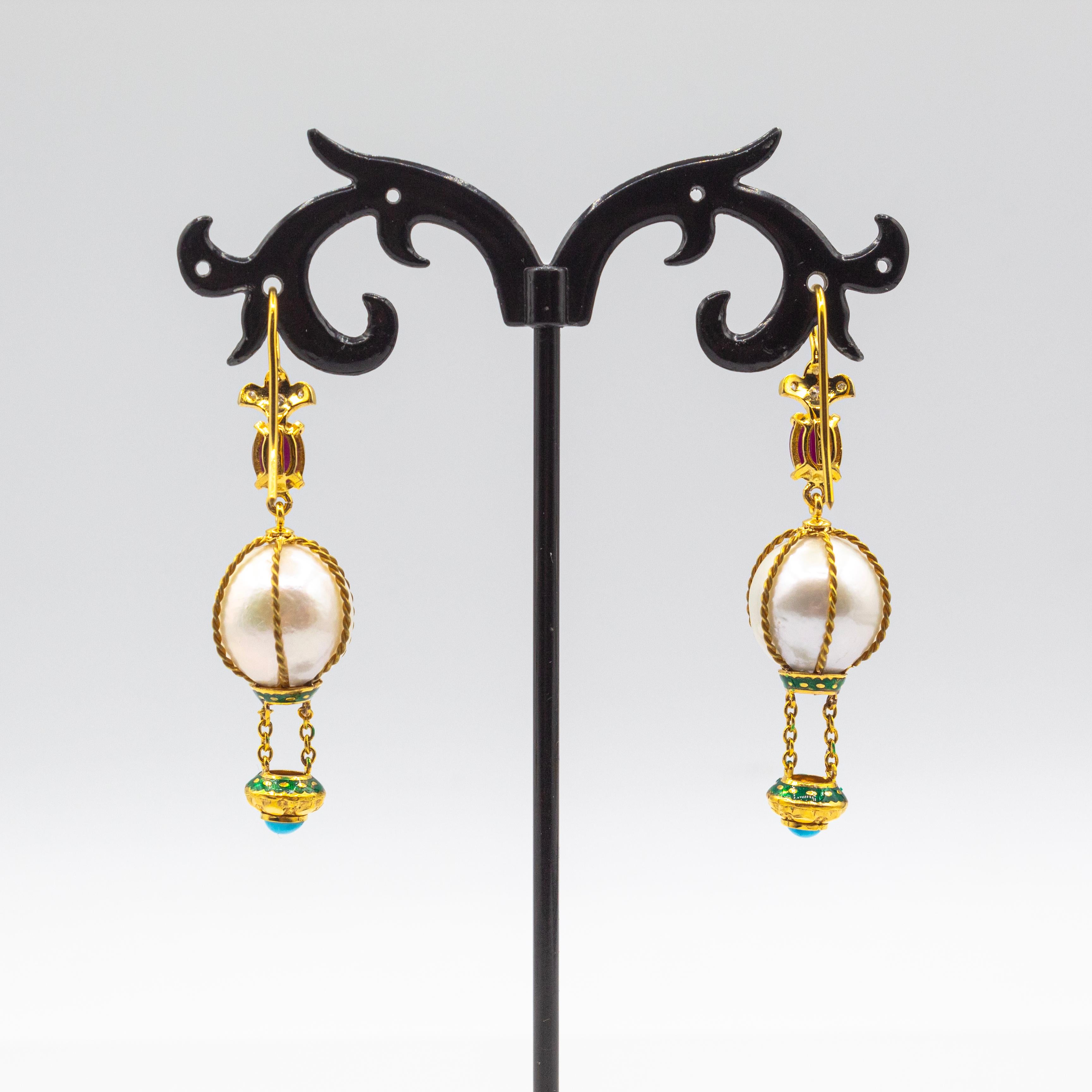 Cabochon Handcrafted Diamond Pearl Turquoise Ruby Yellow Gold 