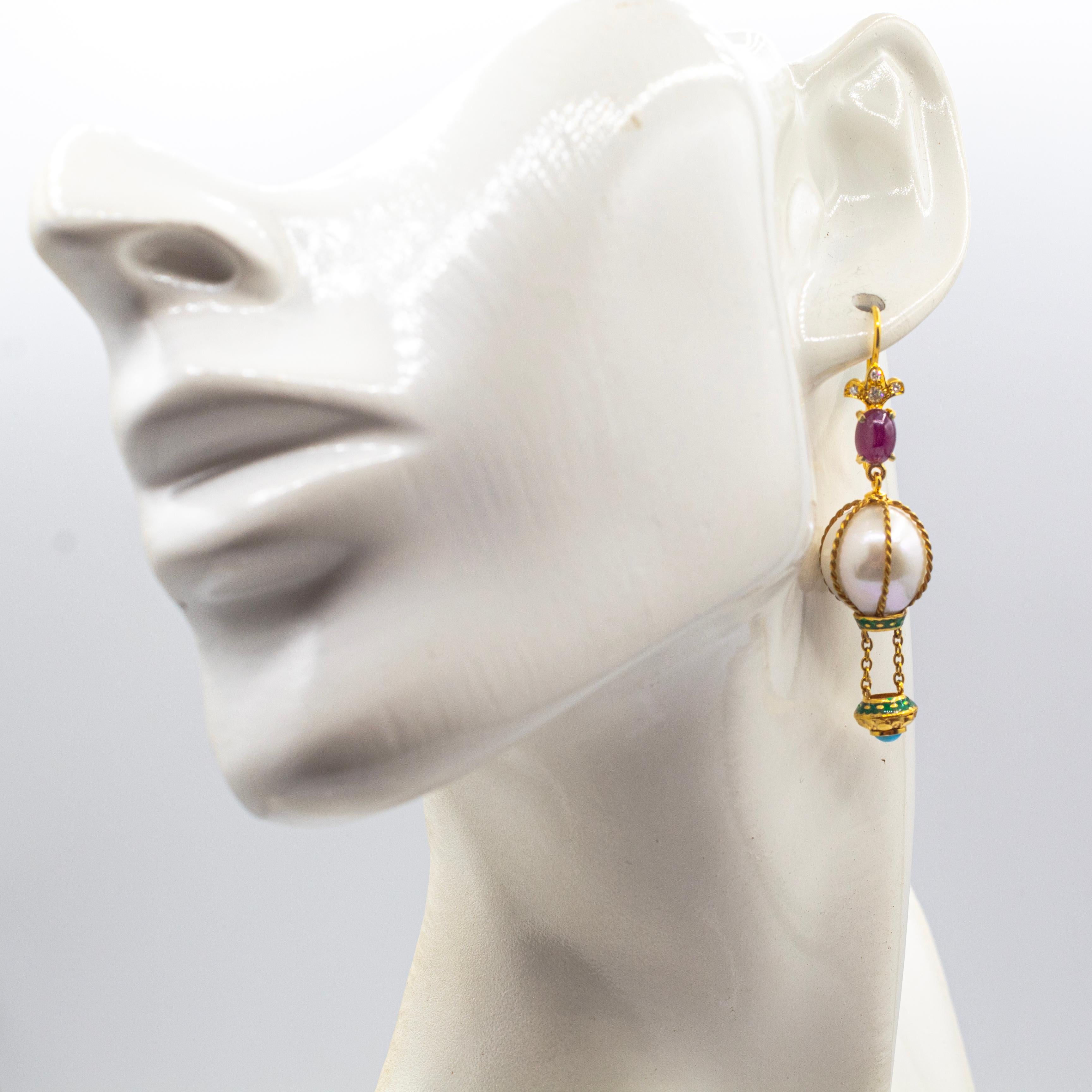 Women's or Men's Handcrafted Diamond Pearl Turquoise Ruby Yellow Gold 