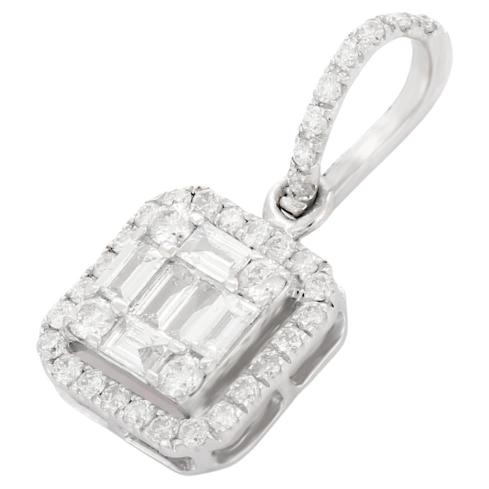 Handgefertigte Diamant-Anhänger-Halskette aus 14 Karat Weißgold mit Diamanten im Mischschliff 