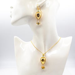 Handcrafted Diamond Sapphire Turquoise Yellow Gold "Hot-Air Balloon" Necklace