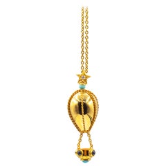 Handcrafted Diamond Sapphire Turquoise Yellow Gold "Hot-Air Balloon" Necklace