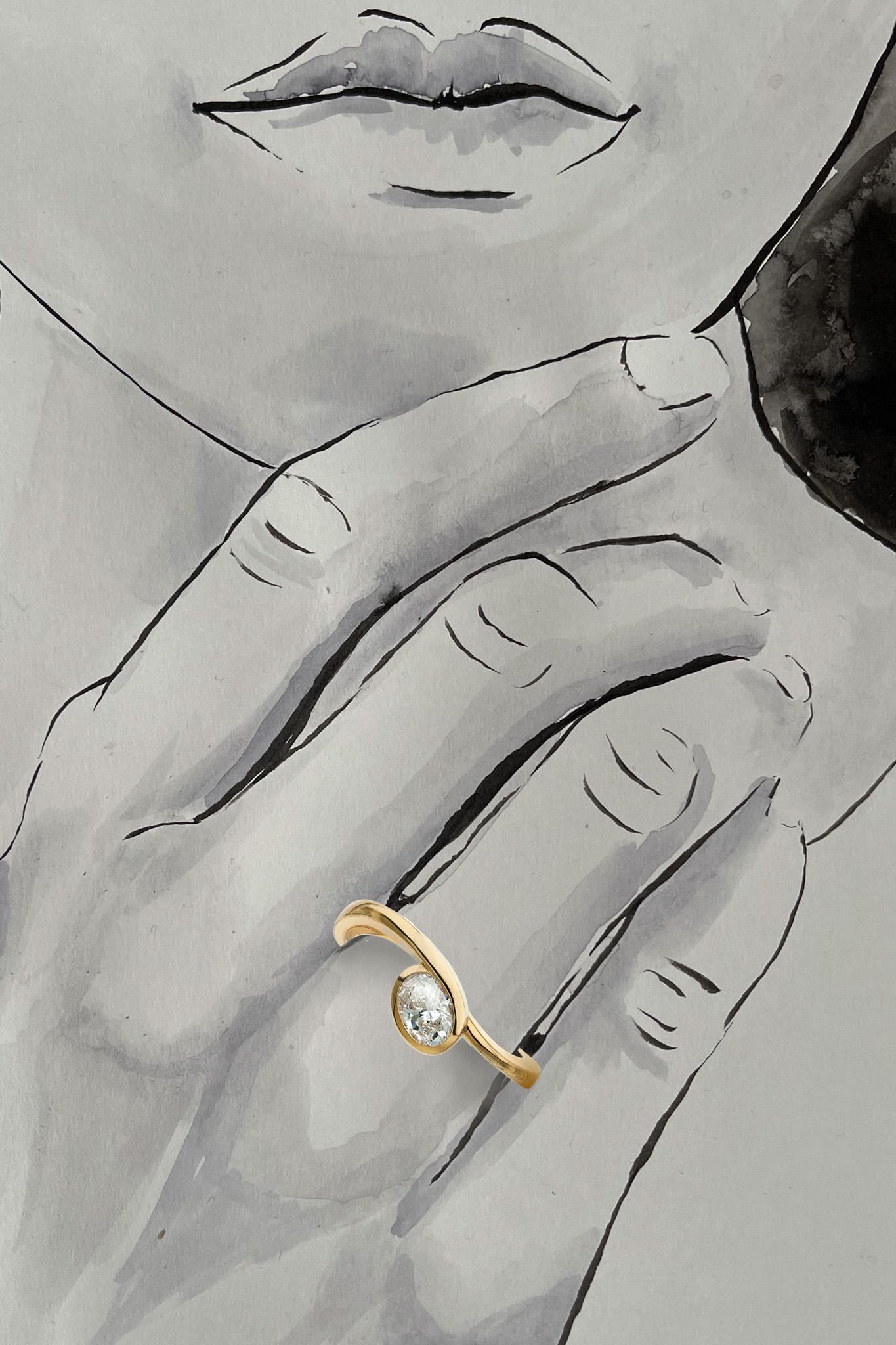 Im Angebot: Handgefertigter Solitär-Ring aus 18 Karat Gelbgold mit Diamant () 4