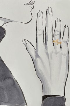 Handcrafted Diamond Solitaire Ring and Gold Band, 18k Gold, Oval Diamond