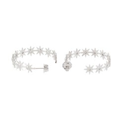 Handcrafted Diamond Star Hoop Earrings in Solid 18KT White Gold