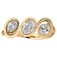 Handcrafted Diamond Three Stone Ring, 18k Yellow Gold
