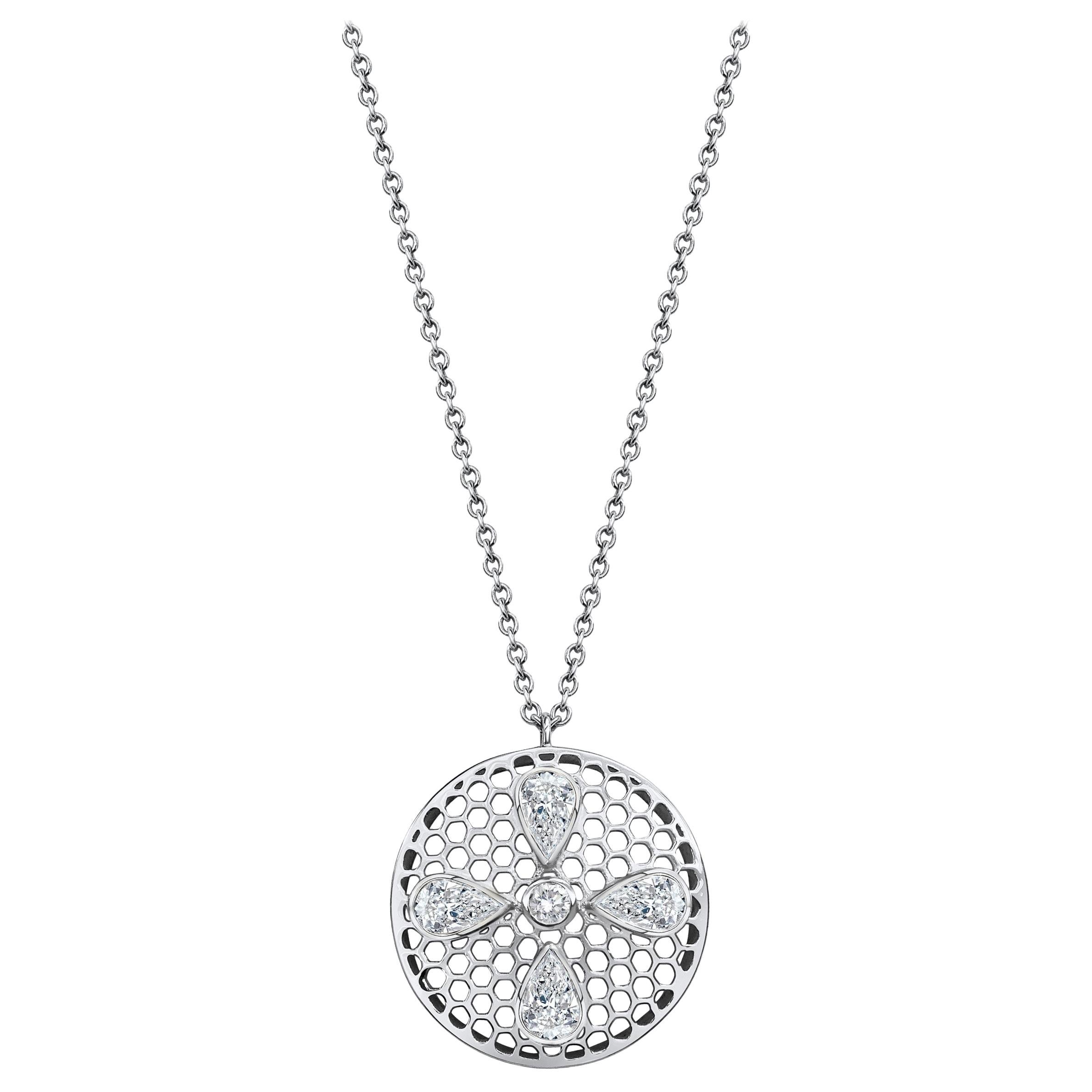 Handcrafted Diamonds and 18 Karat White Gold Pendant Necklace