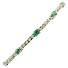 Handcrafted Diamonds, Emeralds, 14 Karat White Gold Tennis Bracelet