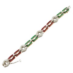 Handcrafted Diamonds, Rubies, Emeralds, 14 Karat Yellow and White Gold Bracelet