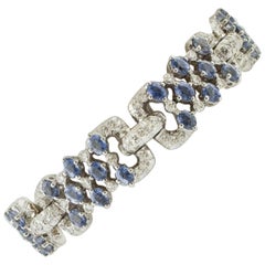 Handcrafted Diamonds, Sapphires, 14 Karat White Gold Link Bracelet