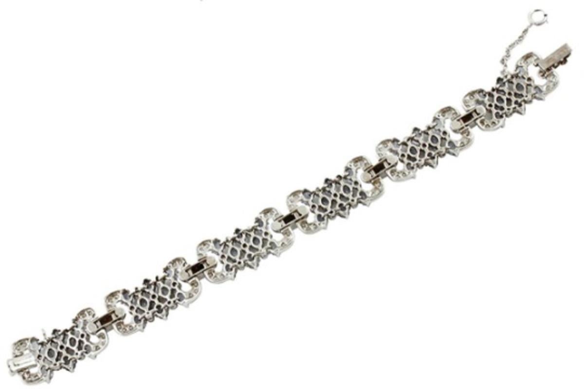 Mixed Cut Handcrafted Diamonds, Sapphires, 14 Karat White Gold Link Bracelet