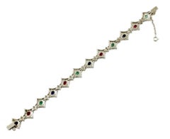Handcrafted Diamonds, Rubies, Emeralds, Sapphires, 14k White Gold, Vintage Bracelet