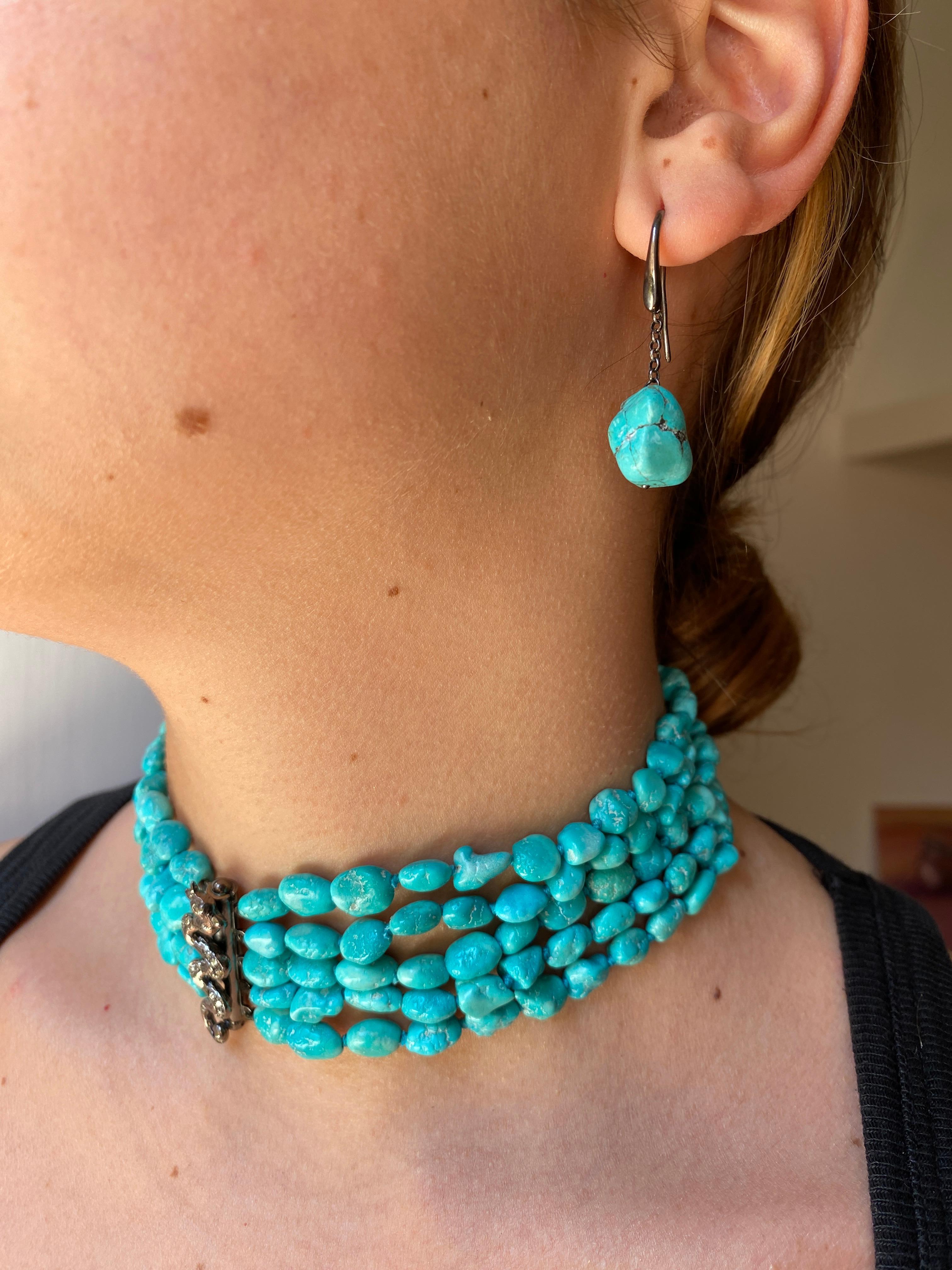da uomo o donna Dragone Choker Artigianale Perline di Turchese Diamanti Grigi Rossella Ugolini Design in vendita