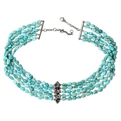 Collier de dragon fait main Perles de turquoise Diamants gris Rossella Ugolini Design