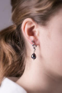 Handcrafted Dragon Earrings Sapphires 18k White Gold