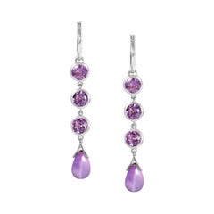 Boucles d'oreilles en goutte en or blanc 18 carats avec améthystes de 1,50 carat, fabriquées à la main