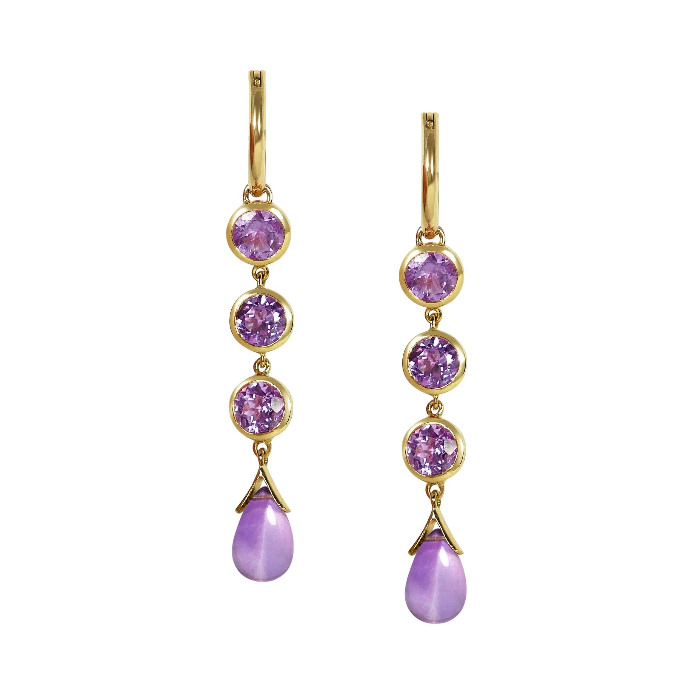 Handcrafted 1.50 Carats Amethysts 18 Karat Yellow Gold Drop Earrings