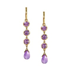 Handcrafted 1.50 Carats Amethysts 18 Karat Yellow Gold Drop Earrings