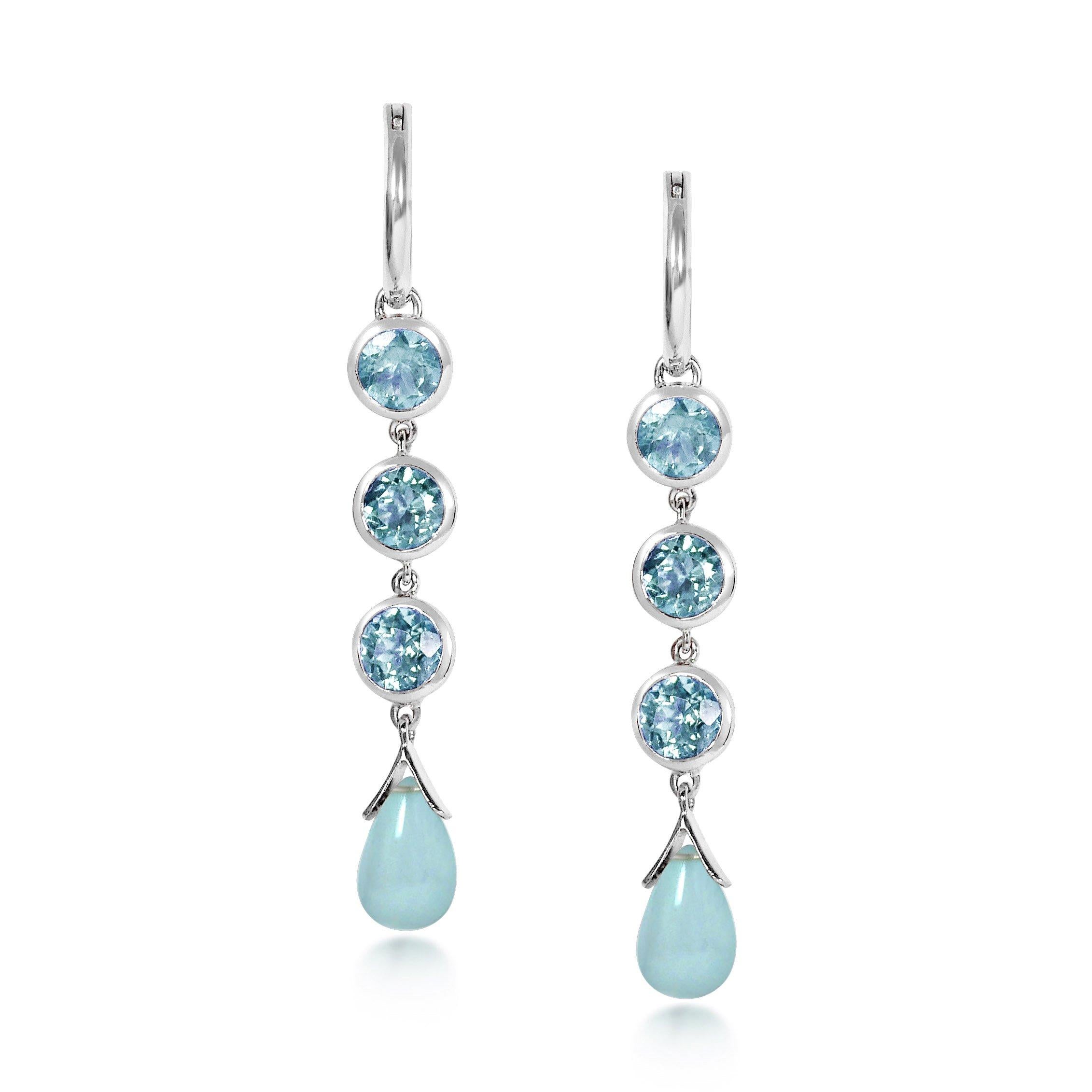 Handgefertigte 1,35 Karat Aquamarin-Tropfenohrringe aus 18 Karat Weißgold (Brillantschliff) im Angebot