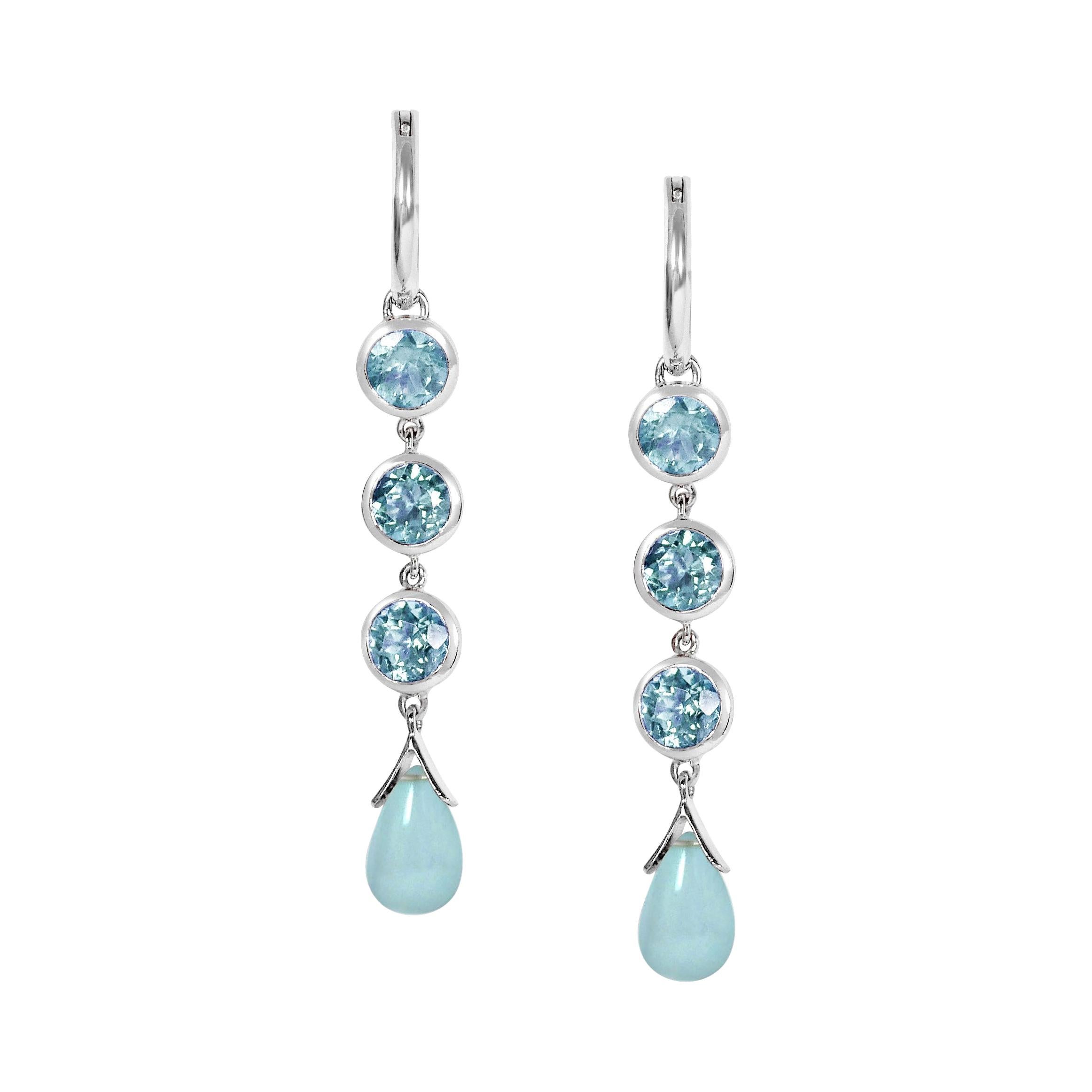 Handcrafted 1.35 Carats Aquamarine 18 Karat White Gold Drop Earrings