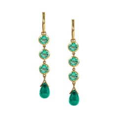 Handcrafted 1.35 Carats Emerald 18 Karat Yellow Gold Drop Earrings