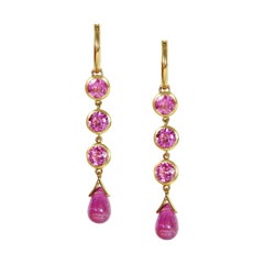 Handcrafted 1.50 Carats Pink Tourmaline 18 Karat Yellow Gold Drop Earrings