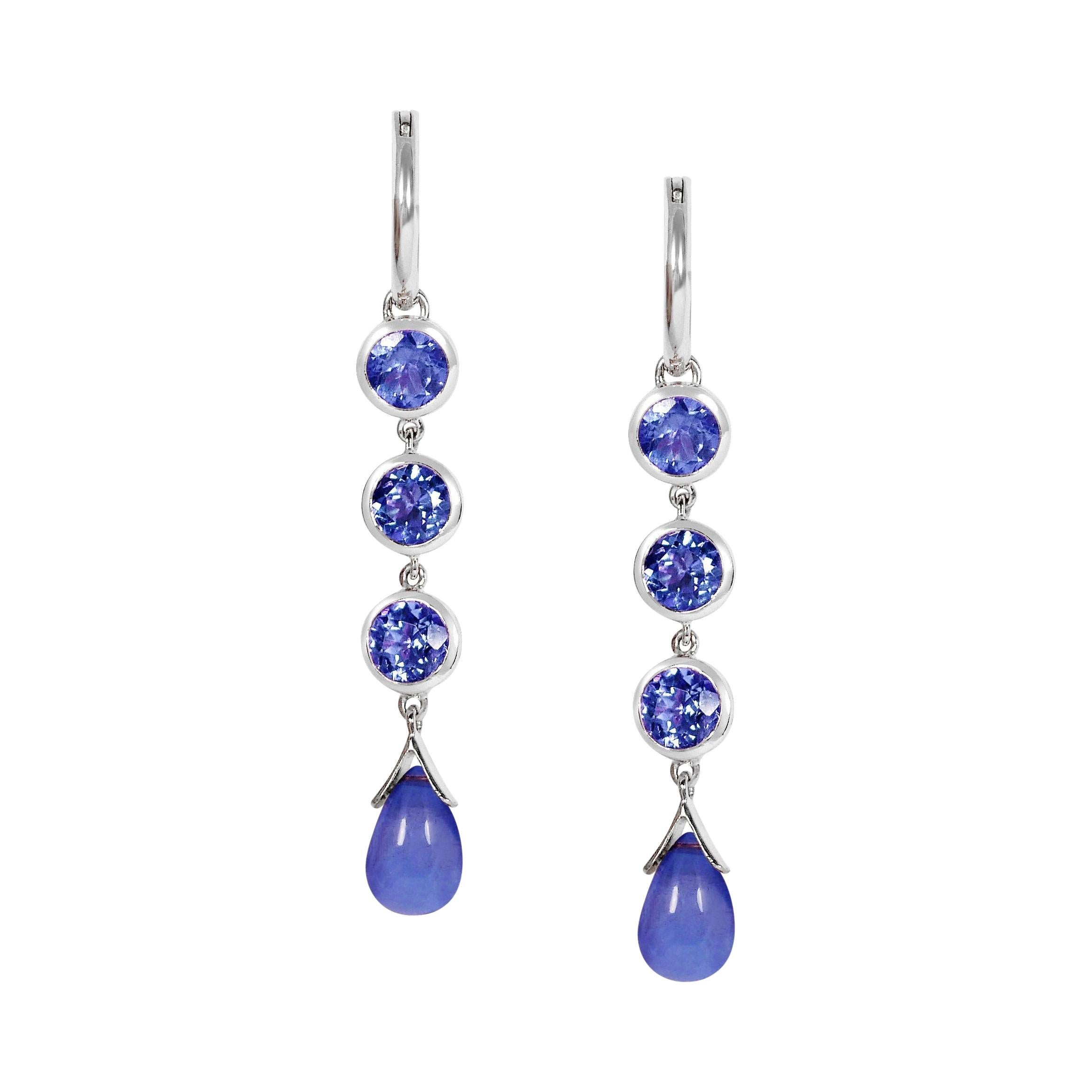 Handcrafted 1.65 Carats Tanzanites 18 Karat White Gold Drop Earrings For Sale
