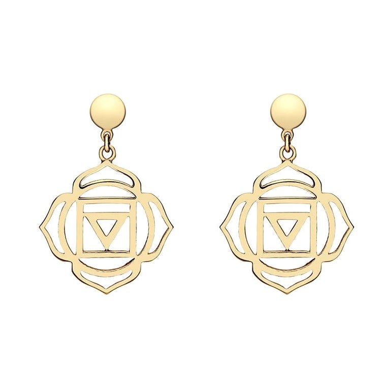 Boucles d'oreilles en goutte fabriquées à la main avec le chakra de la racine de Muladhara en or 14 carats
