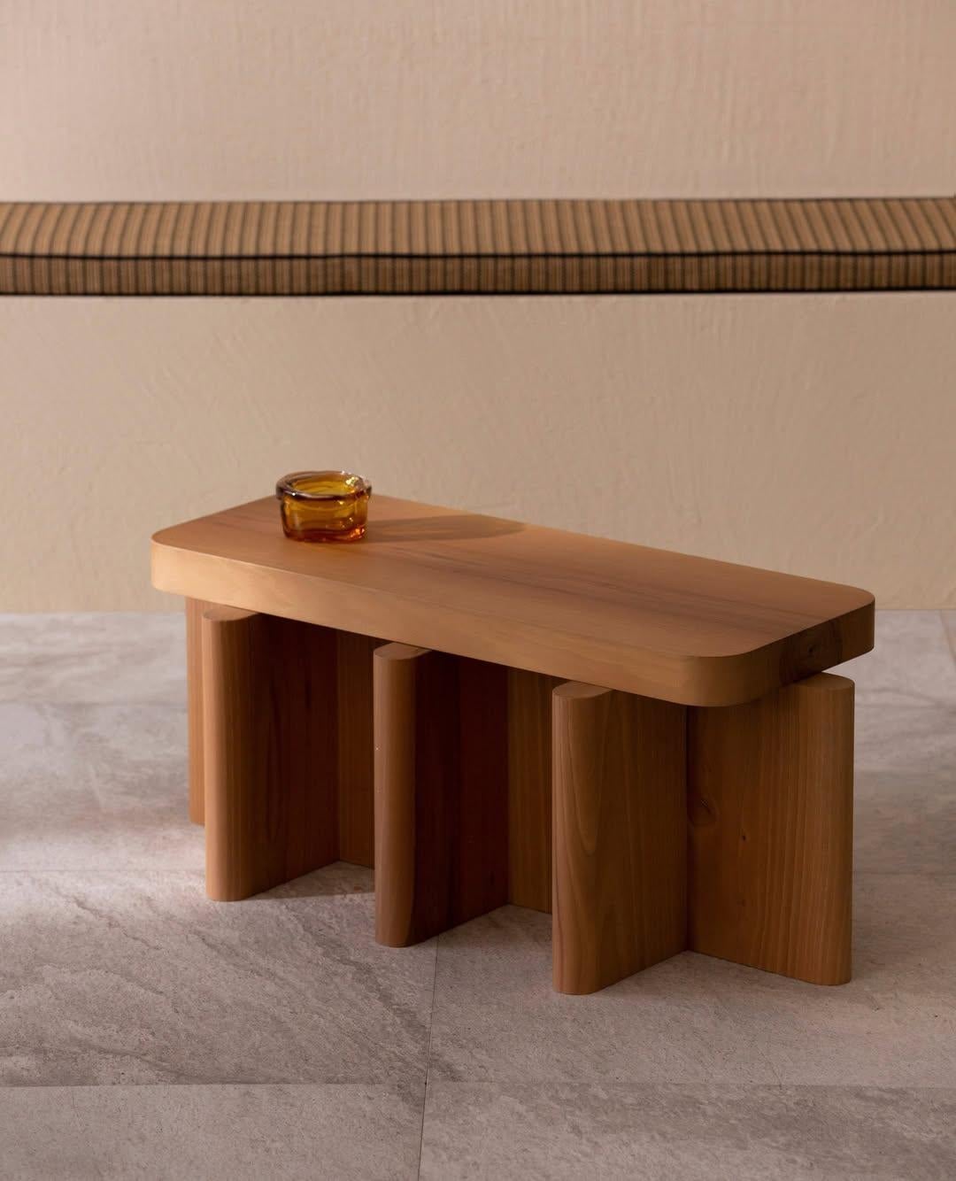 Handcrafted Dusty Red Solid Wood Spina C5.1 Wooden Console Table by Cara Davide For Sale 3