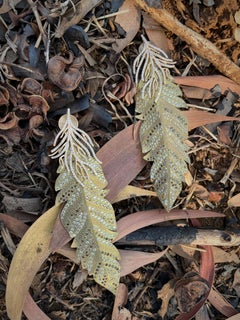 Brave & Beautiful Handcrafted Titanium & Gold Eagle Feather Earrings & Diamonds