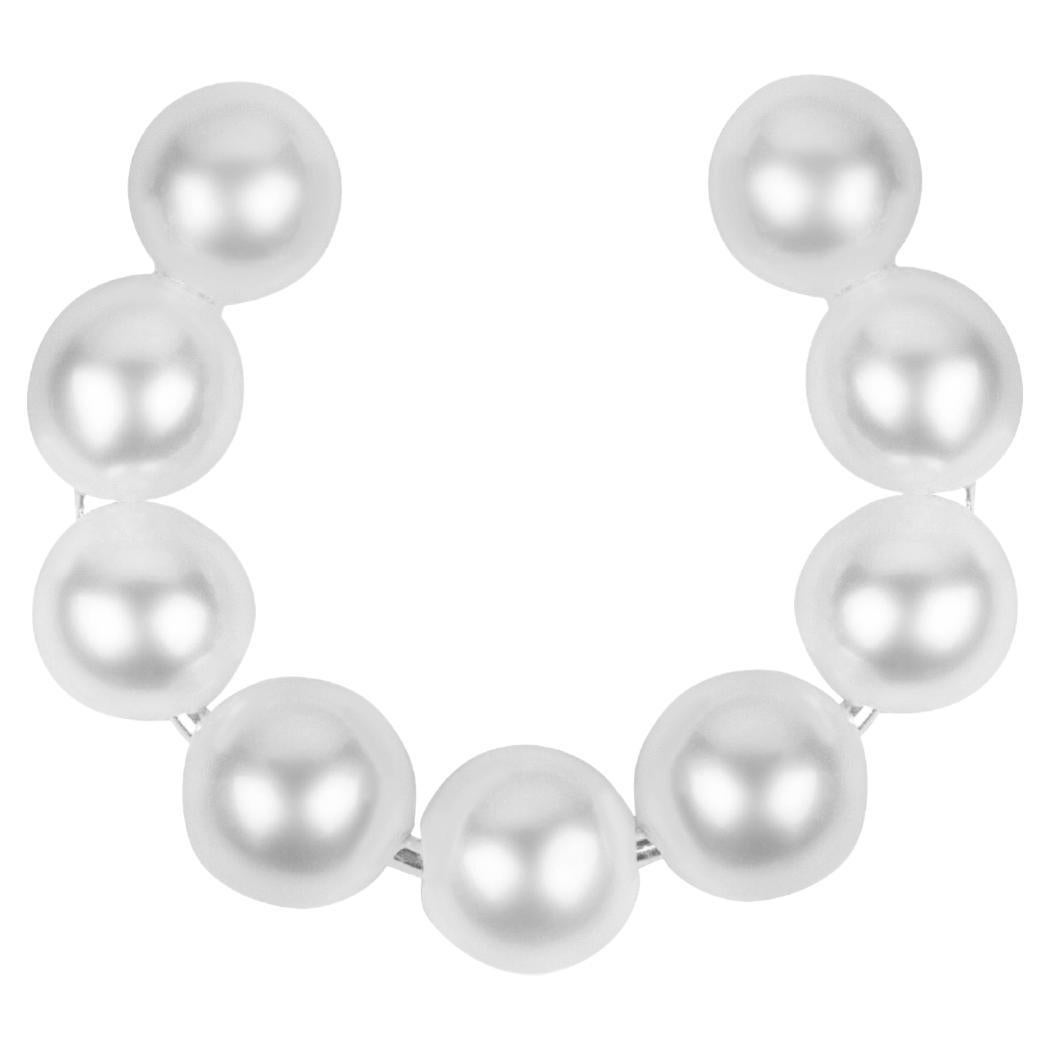 18k Black Gold Ear Cuff with Black Diamonds and AAA Akoya Pearls For