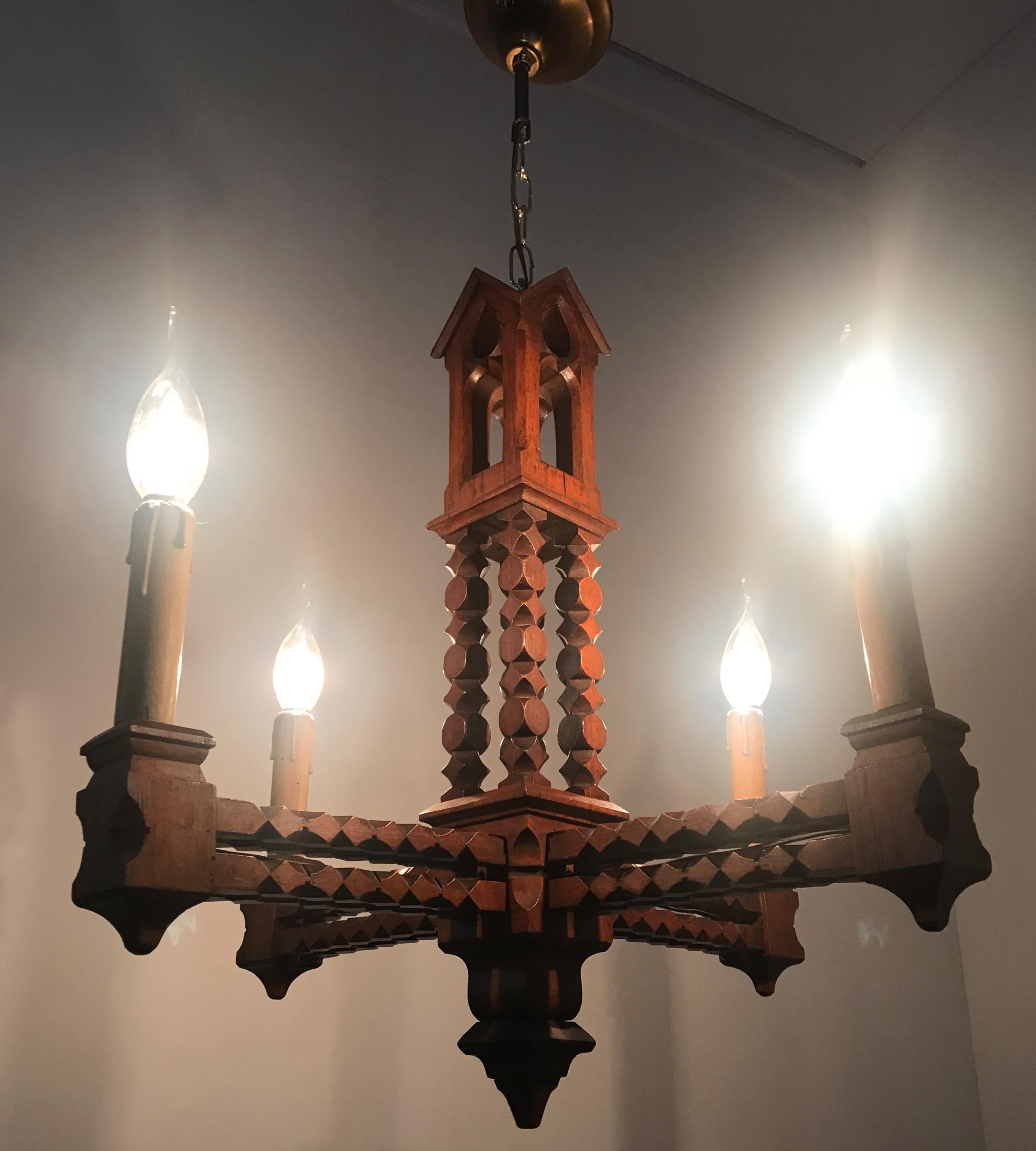 Early 1900 Arts & Crafts Era Gothic Revival Pendant Light, Chandelier or Fixture 11