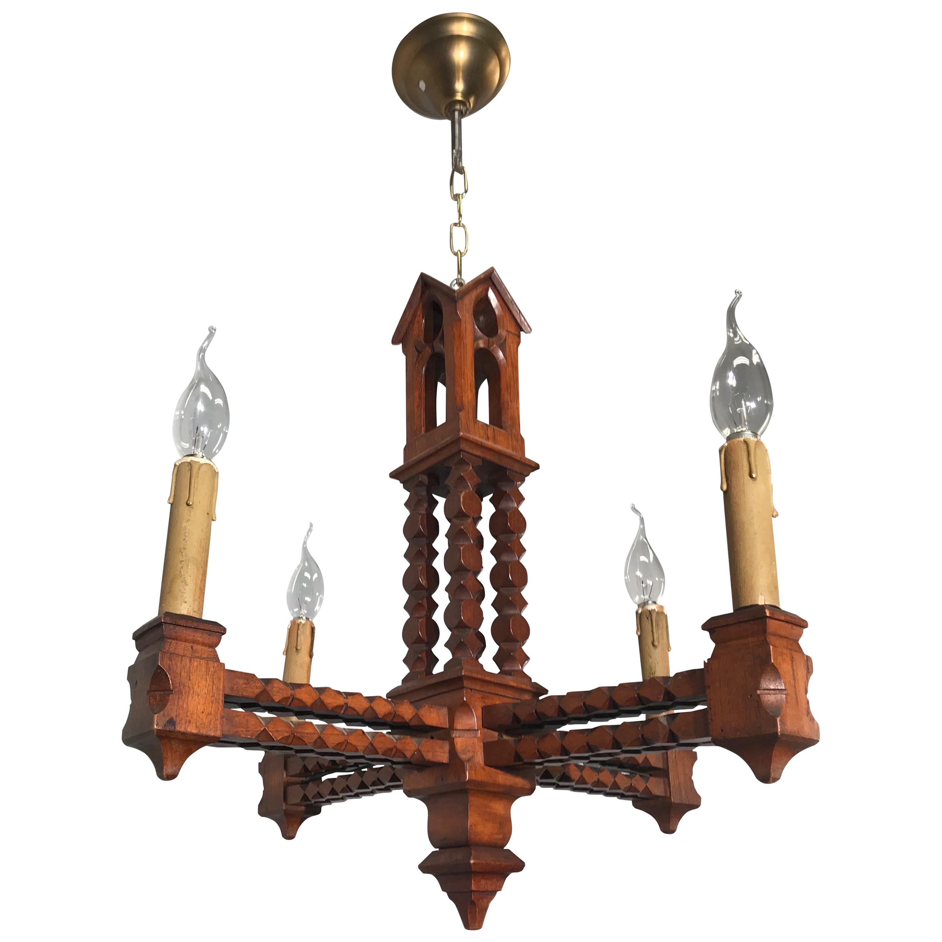 Early 1900 Arts & Crafts Era Gothic Revival Pendant Light, Chandelier or Fixture