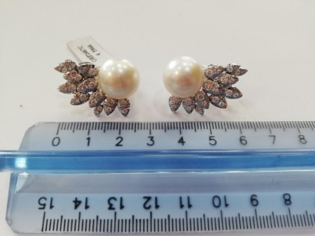 Handcrafted Earrings South Sea Pearls, Diamonds, in 14 Karat White Gold 4