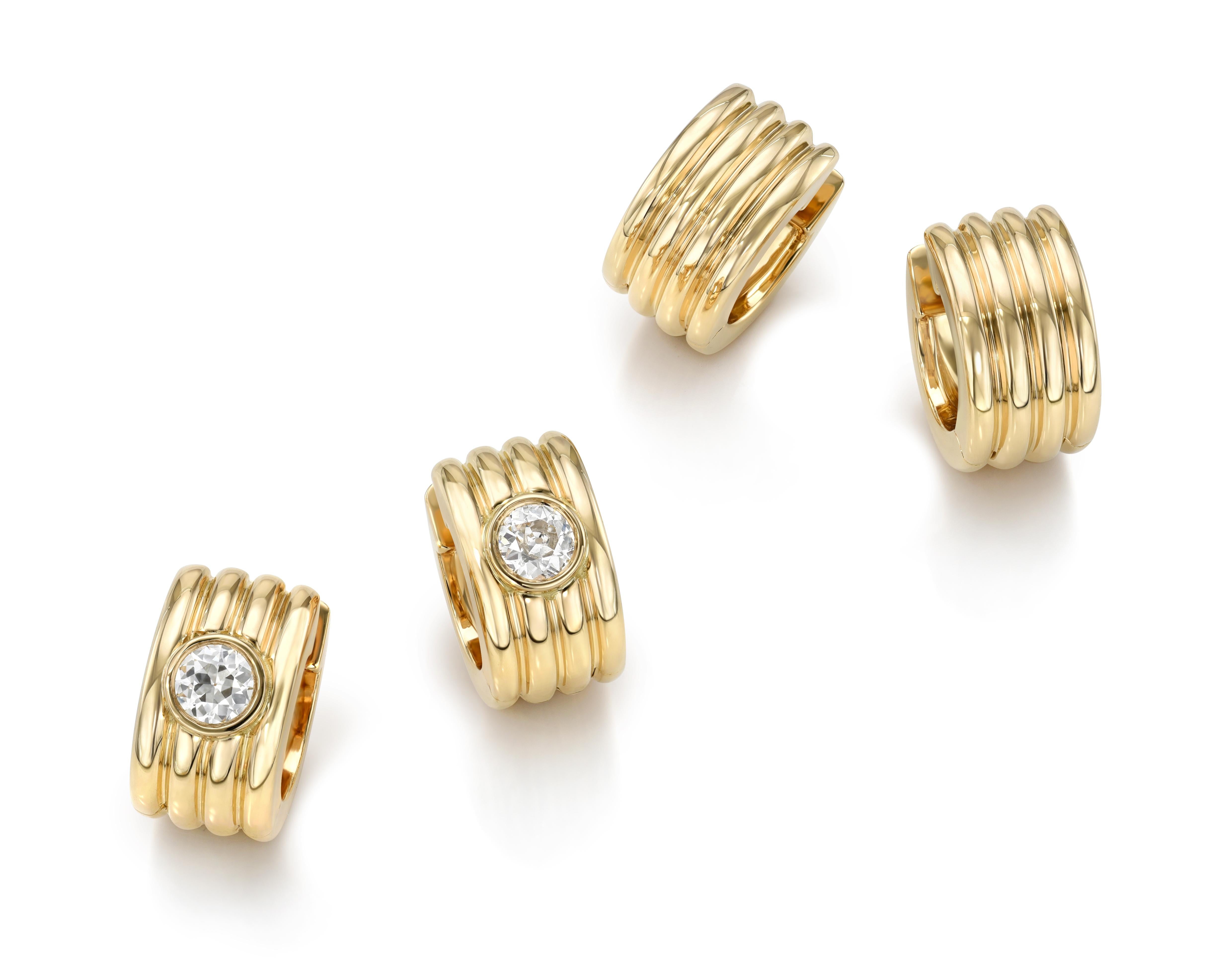 Handgefertigte Eleni Huggie-Ohrringe mit Diamanten im alteuropäischen Schliff von Single Stone im Zustand „Neu“ im Angebot in Los Angeles, CA