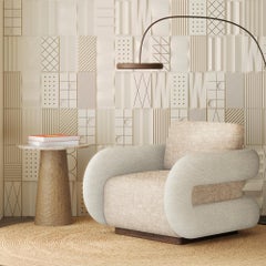 Handcrafted Elke Side Table in Carved Oak with Travertine Top by Nolita Harbour