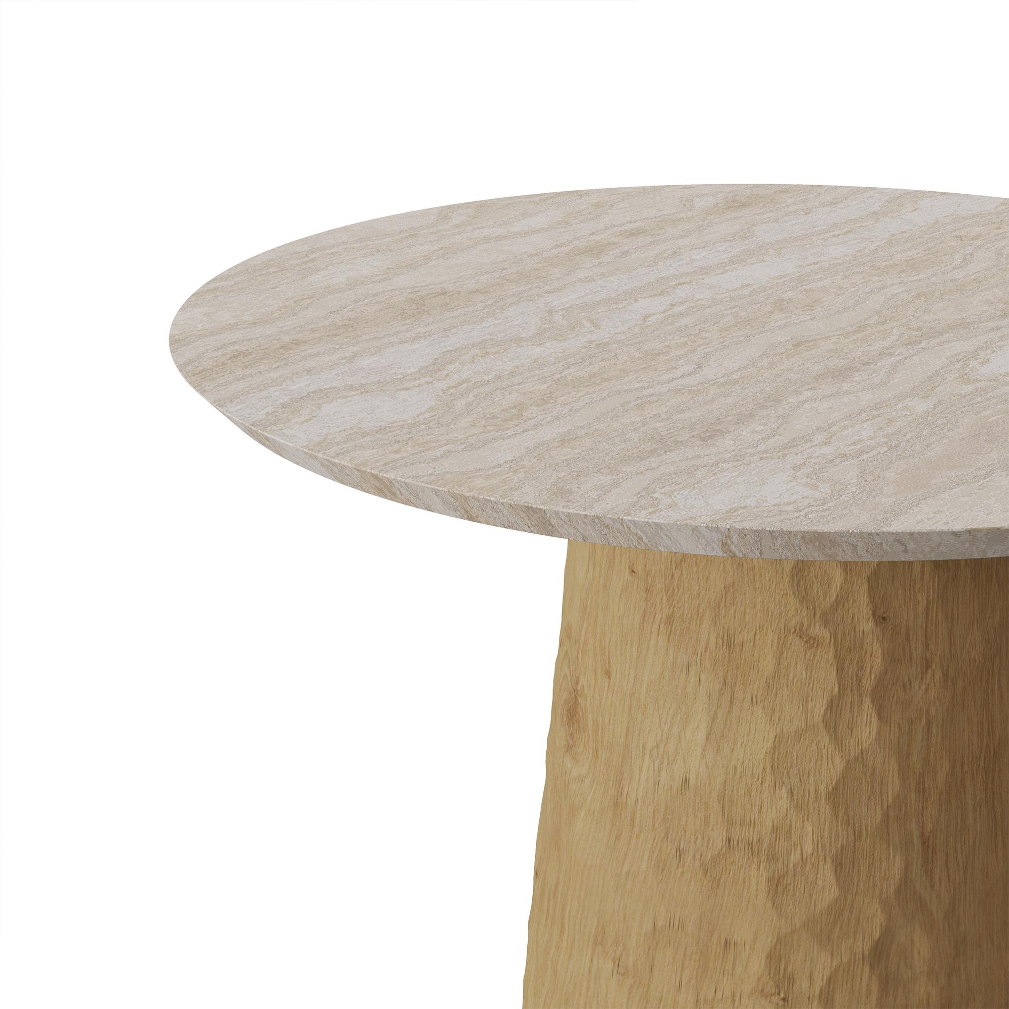 Hand-Crafted Handcrafted Elke Side Table in Carved Oak with Travertine Top by Nolita Harbour For Sale